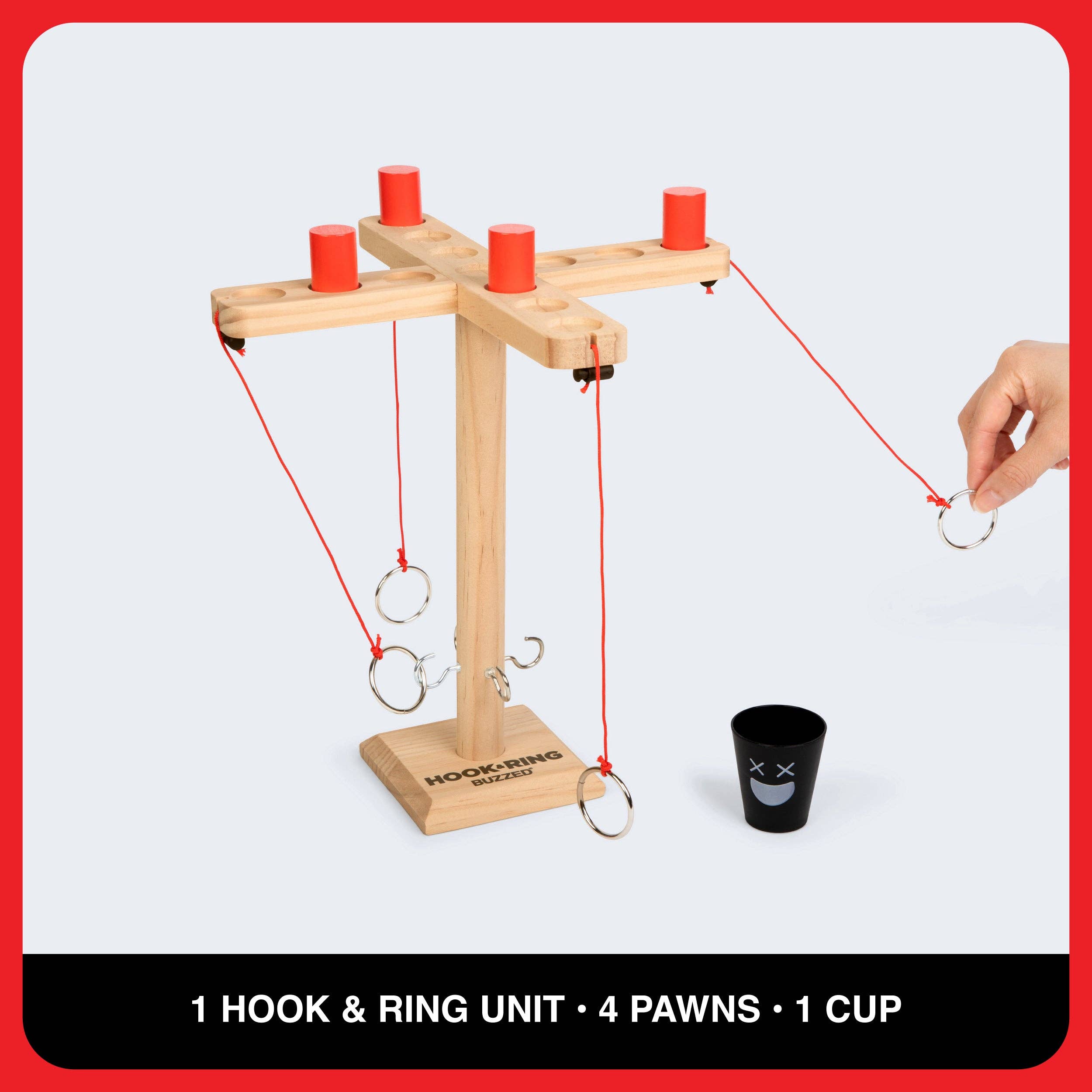 Buzzed 4-Way Hook & Ring - Ring Toss Drinking Game Ages 21+