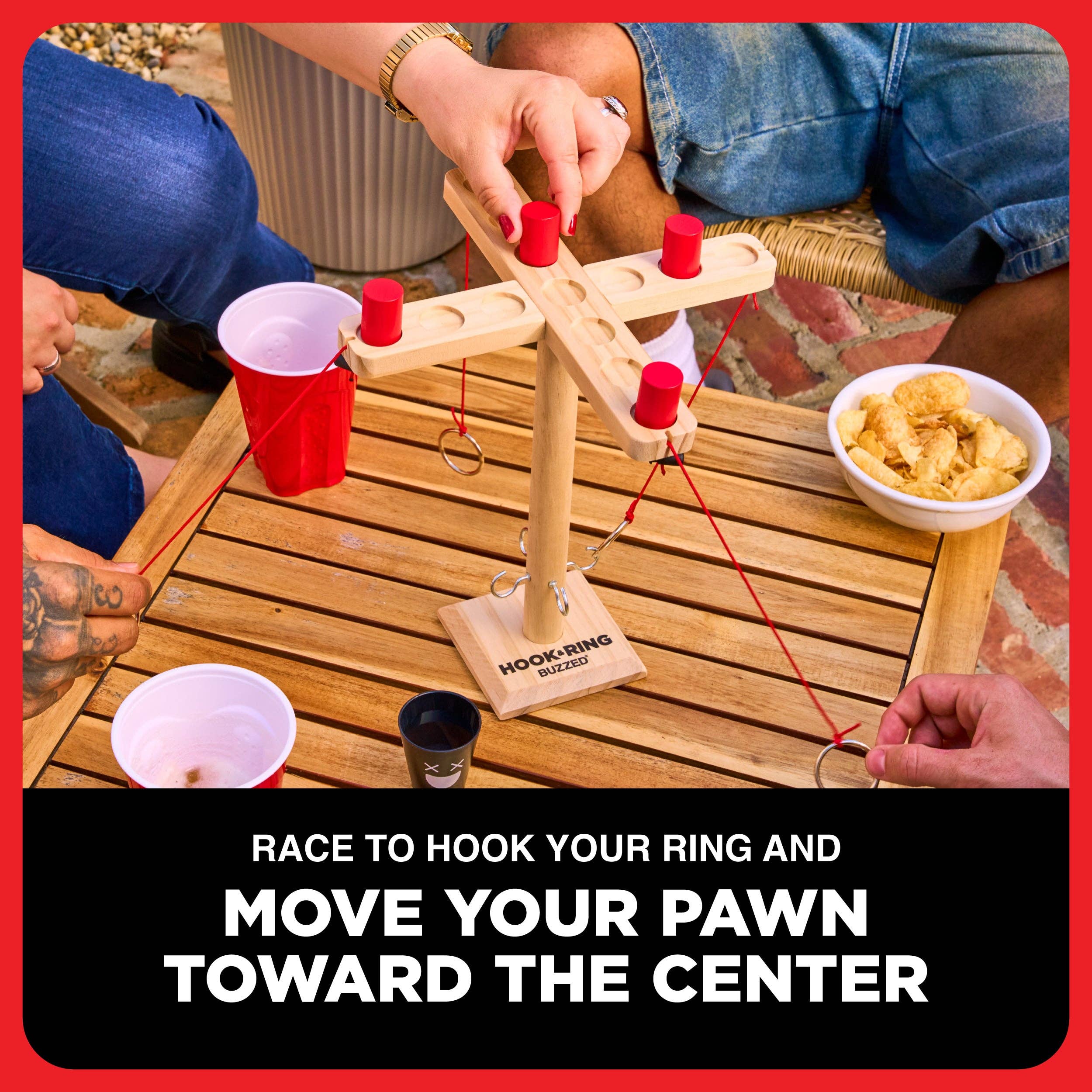 Buzzed 4-Way Hook & Ring - Ring Toss Drinking Game Ages 21+