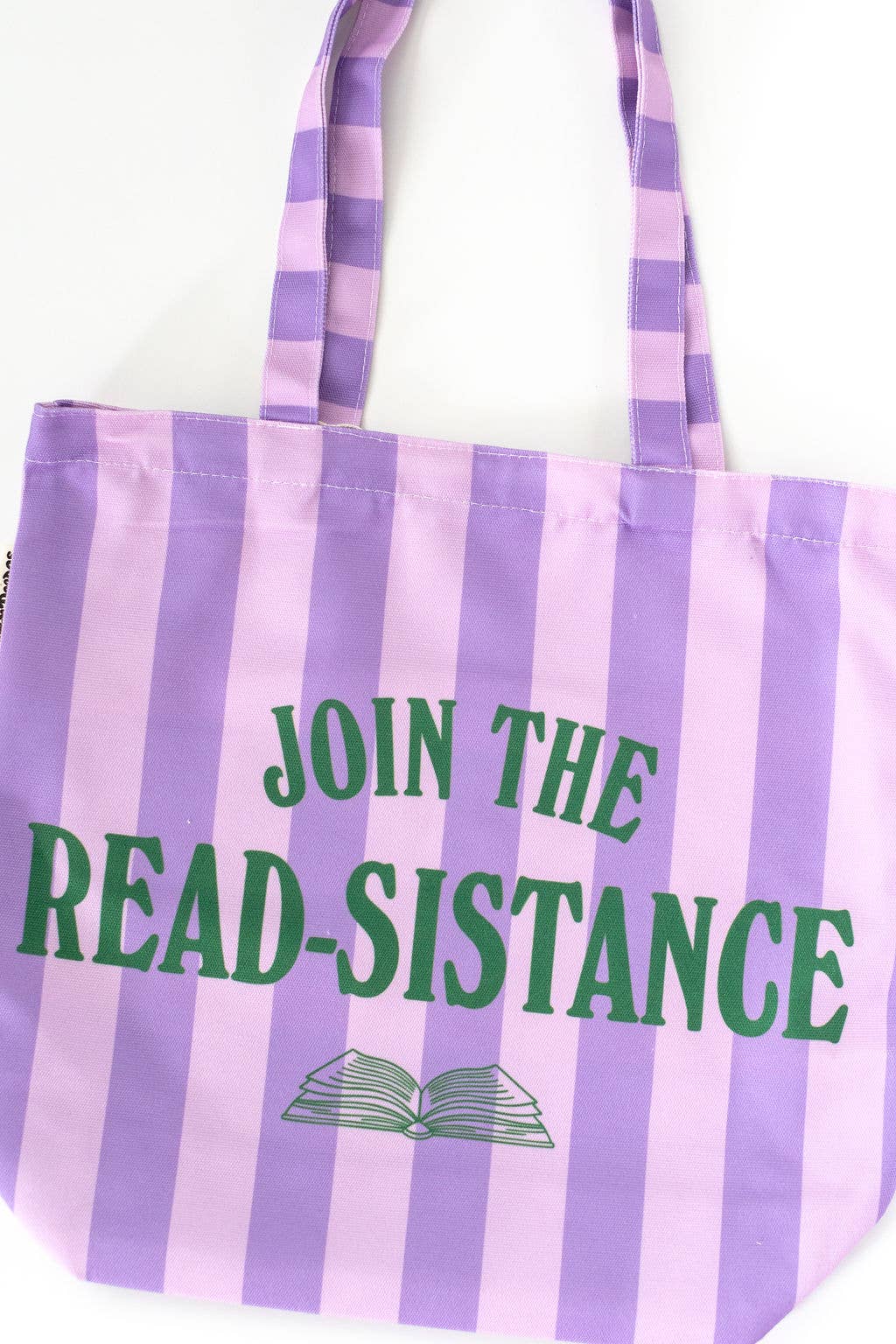 Join the Read-sistance Book Activism Purple Stripe Tote Bag