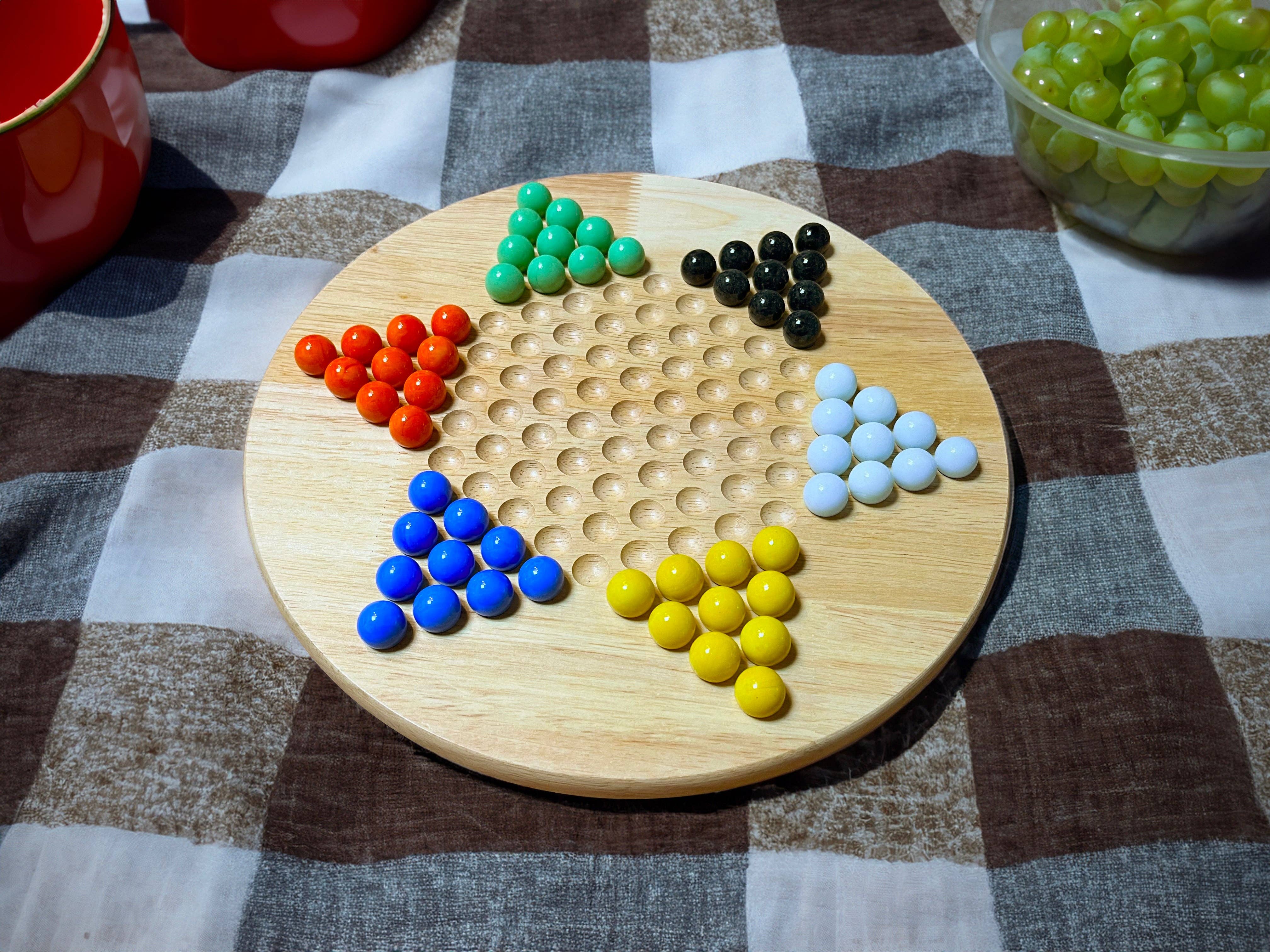 Wood Chinese Checkers Set with Glass Marbles - 11.5 Inch