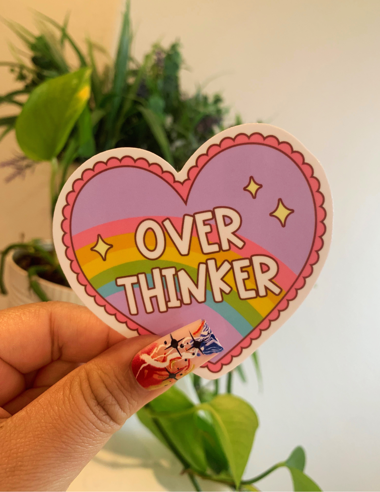 Over thinker water resistant sticker, laptop decal