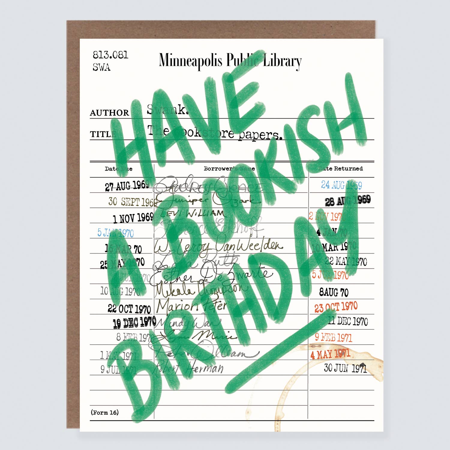 Library Card Bookish Birthday Card