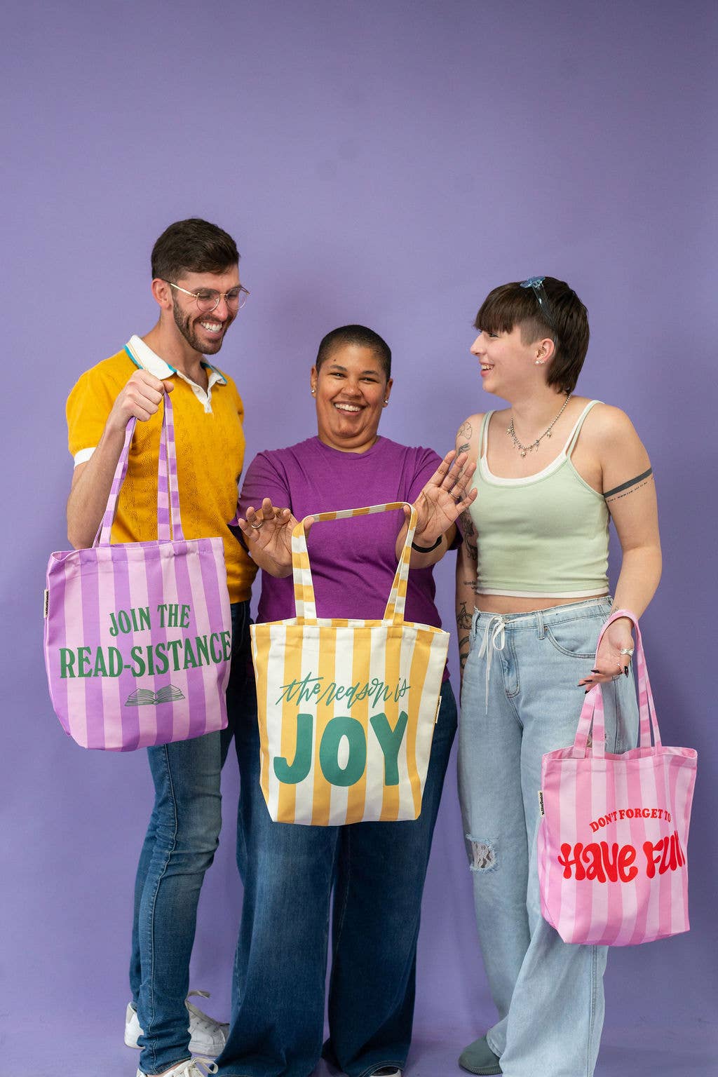 Join the Read-sistance Book Activism Purple Stripe Tote Bag