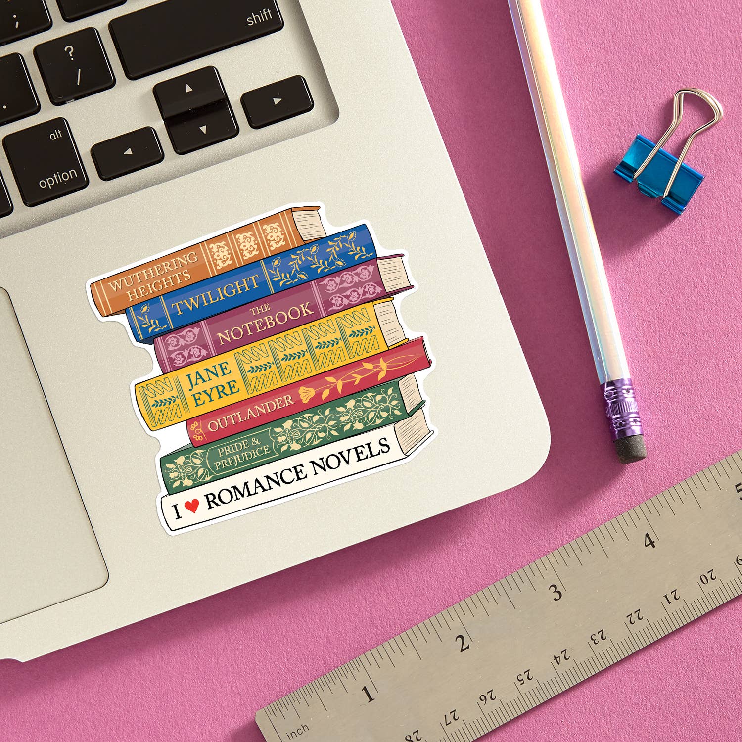 I Heart Romance Novels Book Stack Die Cut Sticker