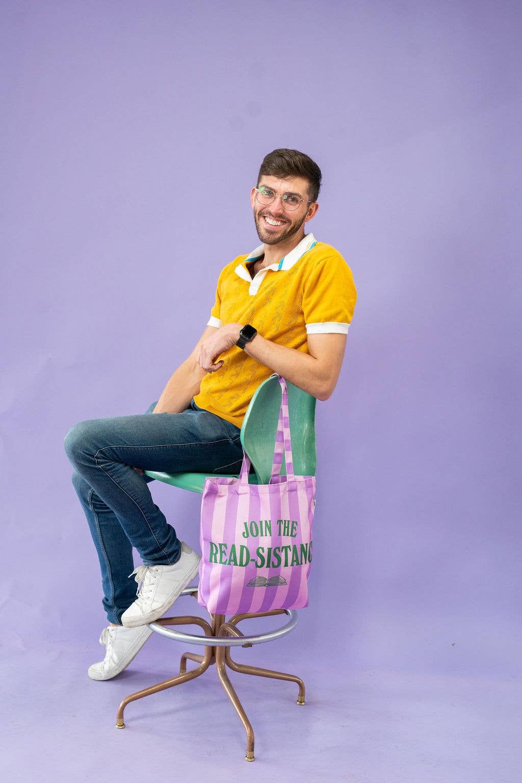 Join the Read-sistance Book Activism Purple Stripe Tote Bag