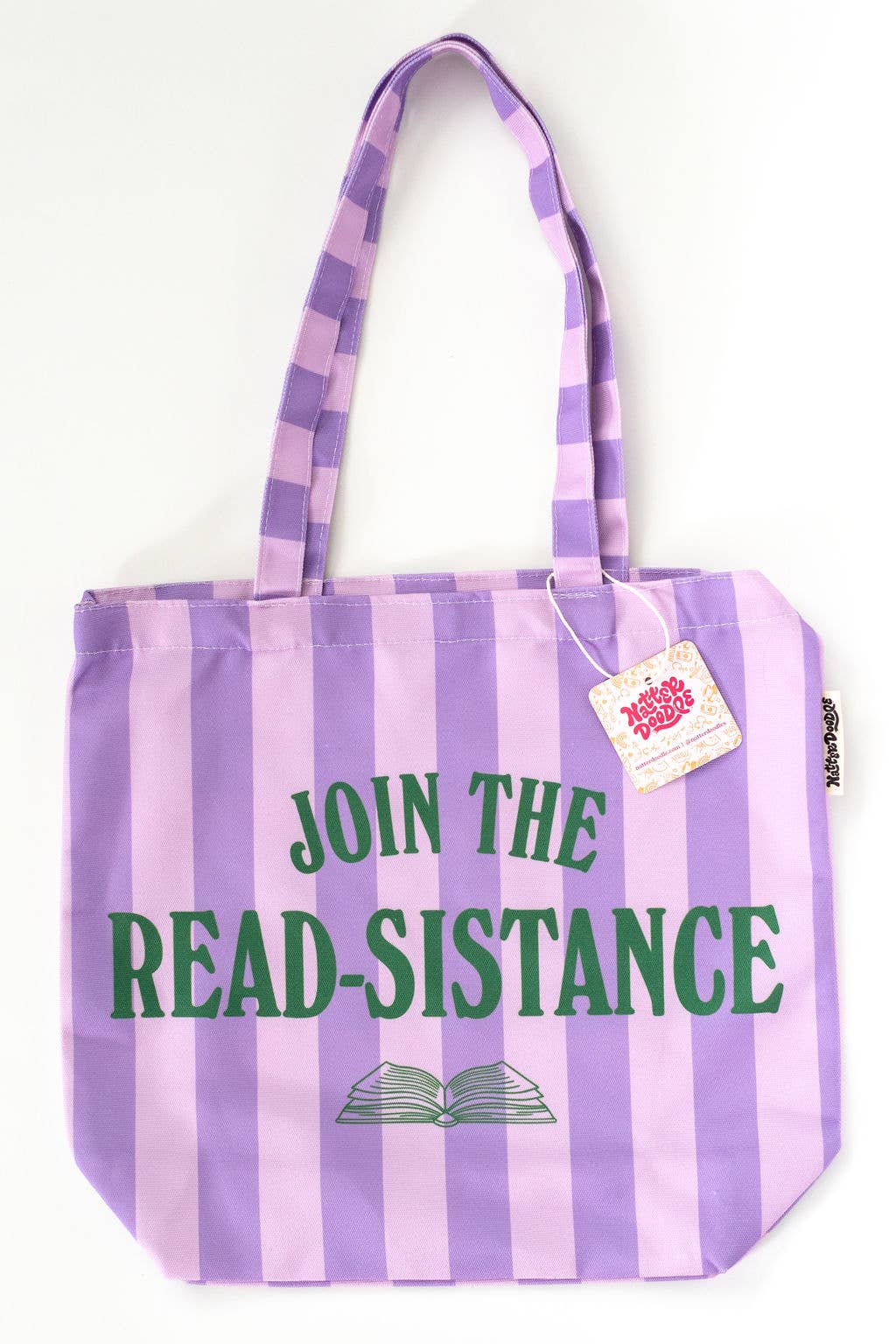 Join the Read-sistance Book Activism Purple Stripe Tote Bag