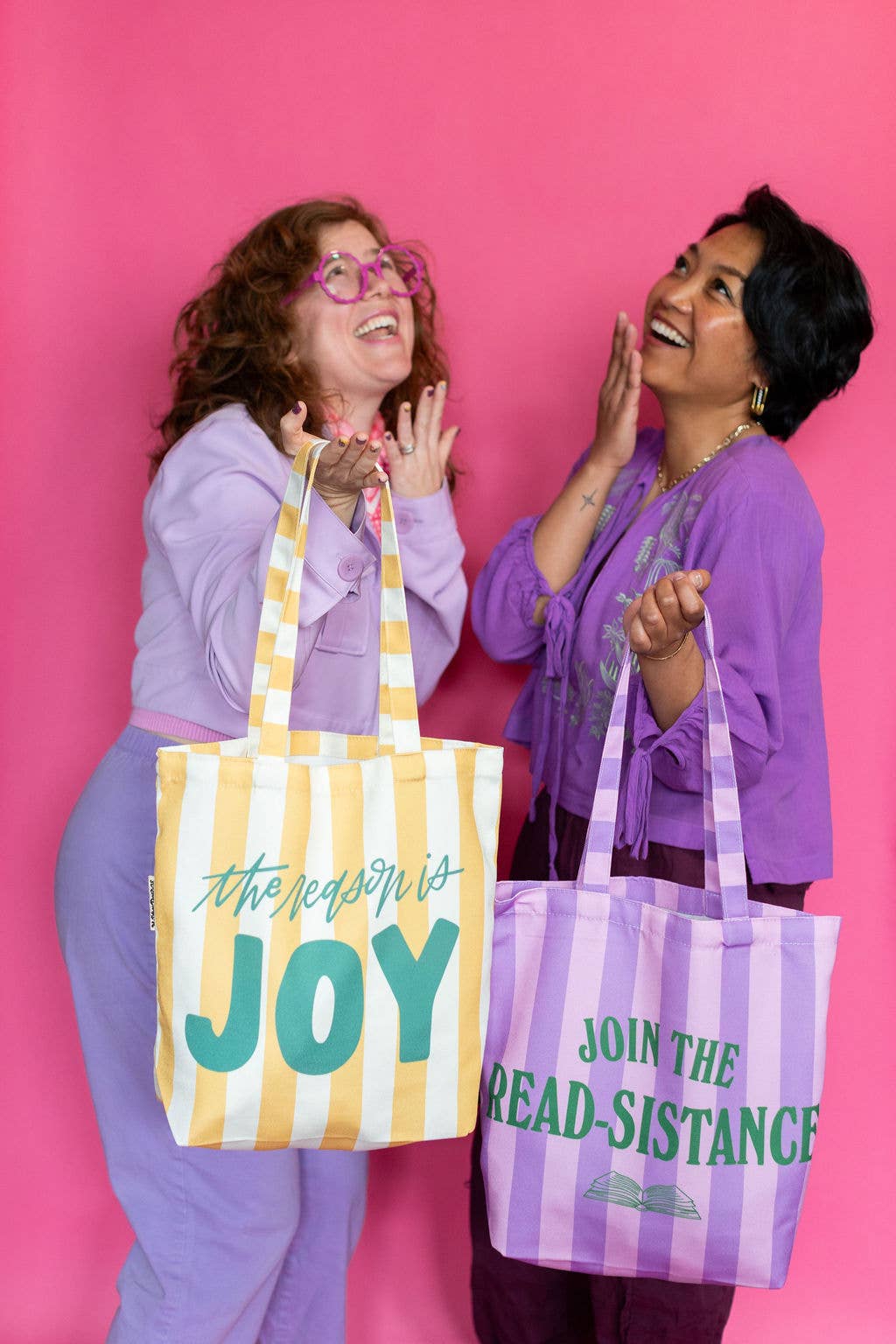 Join the Read-sistance Book Activism Purple Stripe Tote Bag