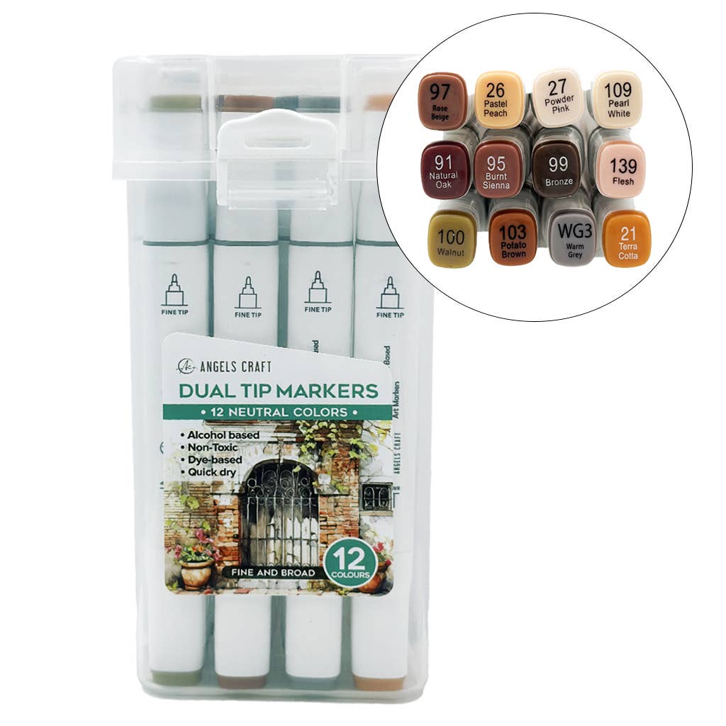 Dual Tip Markers Set, 12 Colors - 4 Color Options Available