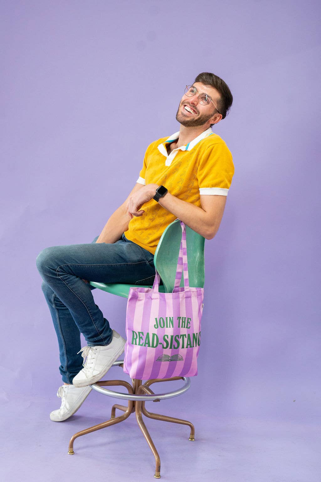 Join the Read-sistance Book Activism Purple Stripe Tote Bag