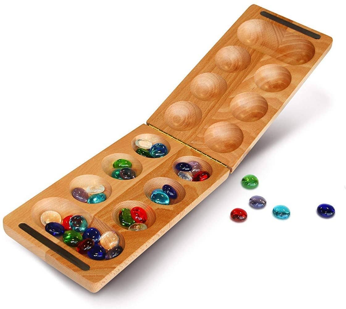 Solid Wood Folding Mancala with Glass Stones - 18 in.