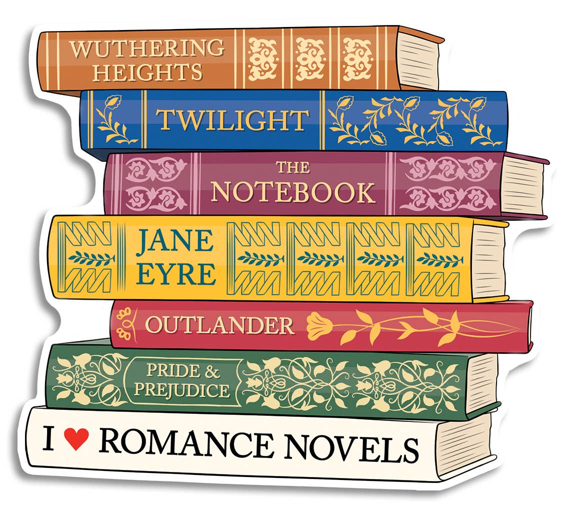 I Heart Romance Novels Book Stack Die Cut Sticker 