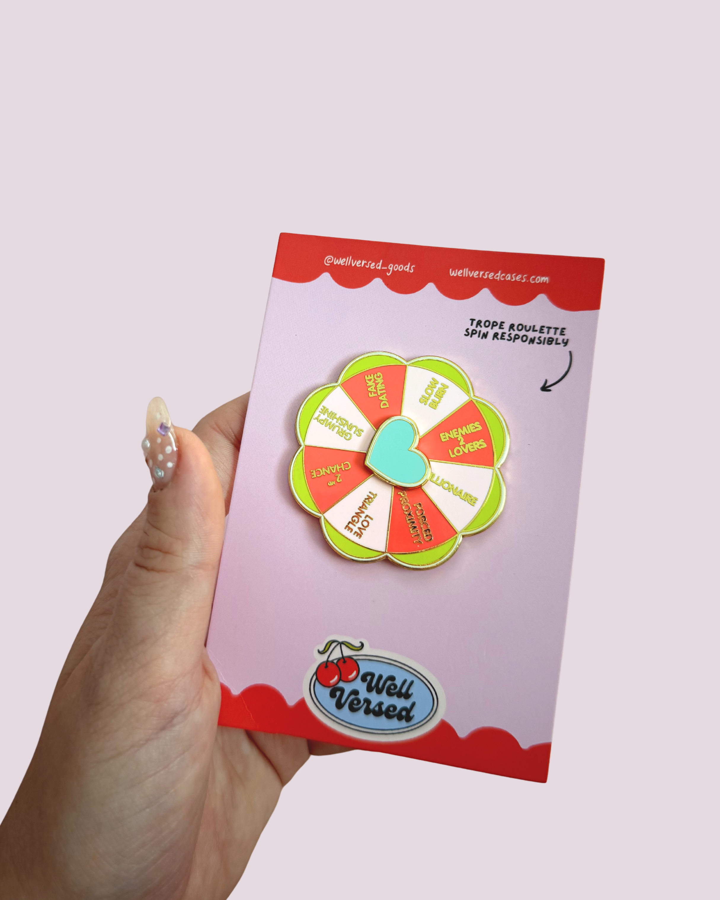 Spinning Bookish Pin | Romance Trope Roulette