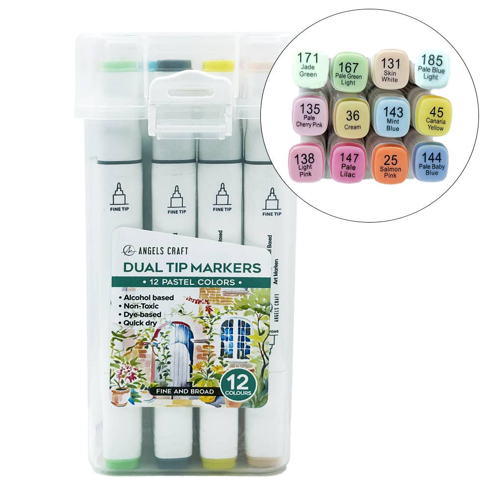 Dual Tip Markers Set, 12 Colors - 4 Color Options Available