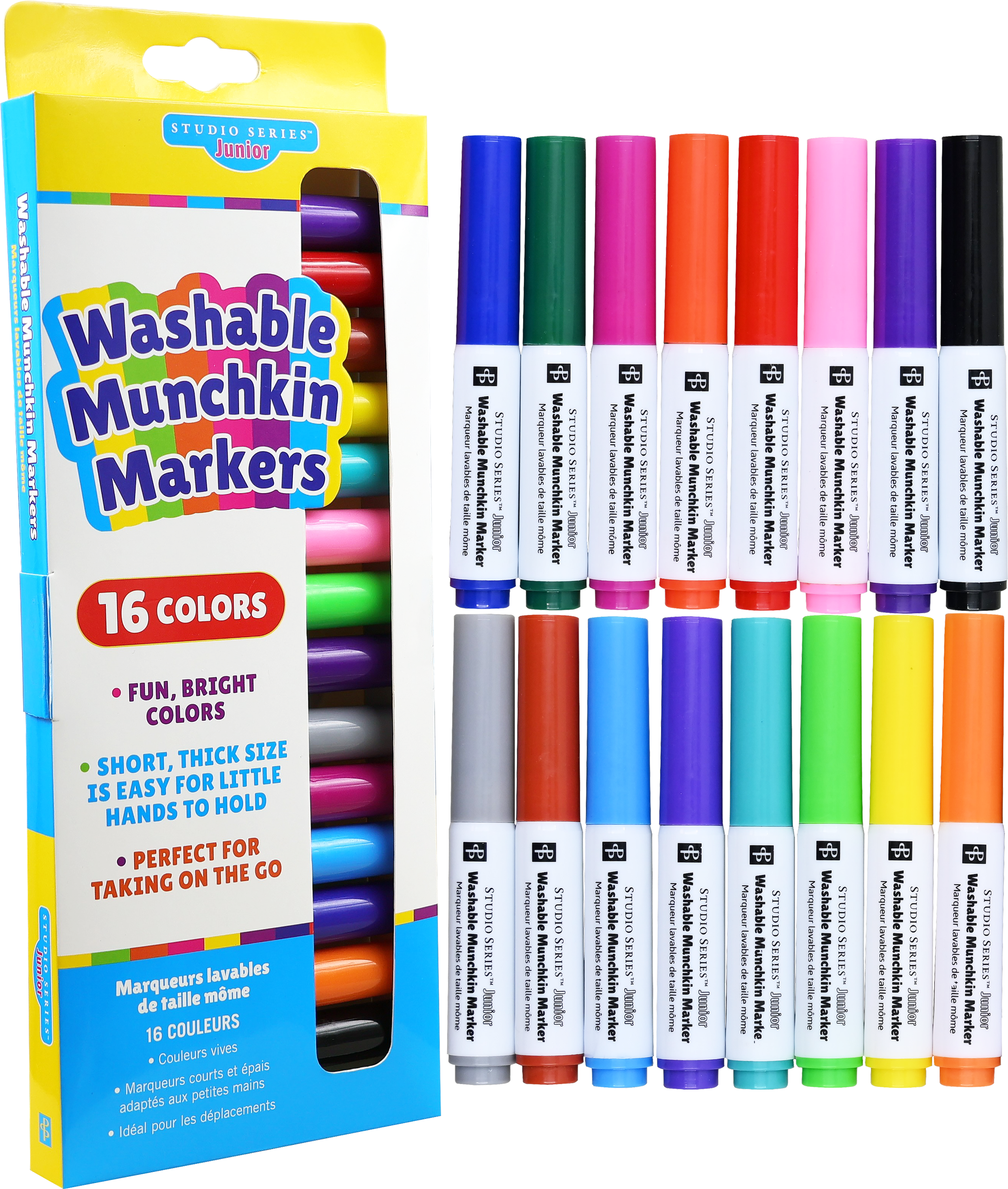Studio Series Jr. Washable Munchkin Markers (Set of 16 Easy-To-Clean, Water-Soluble Colors)