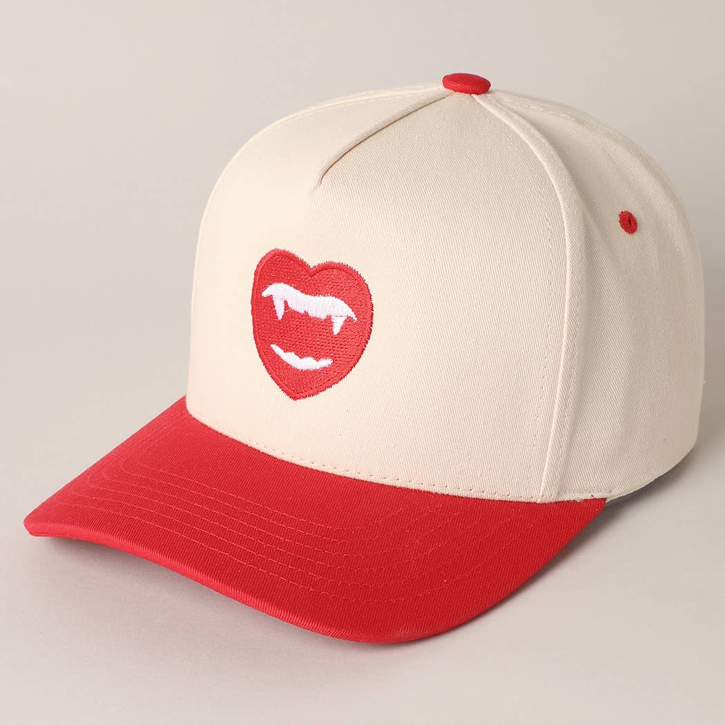 Vampire Teeth in Heart Embroidery Baseball Cap