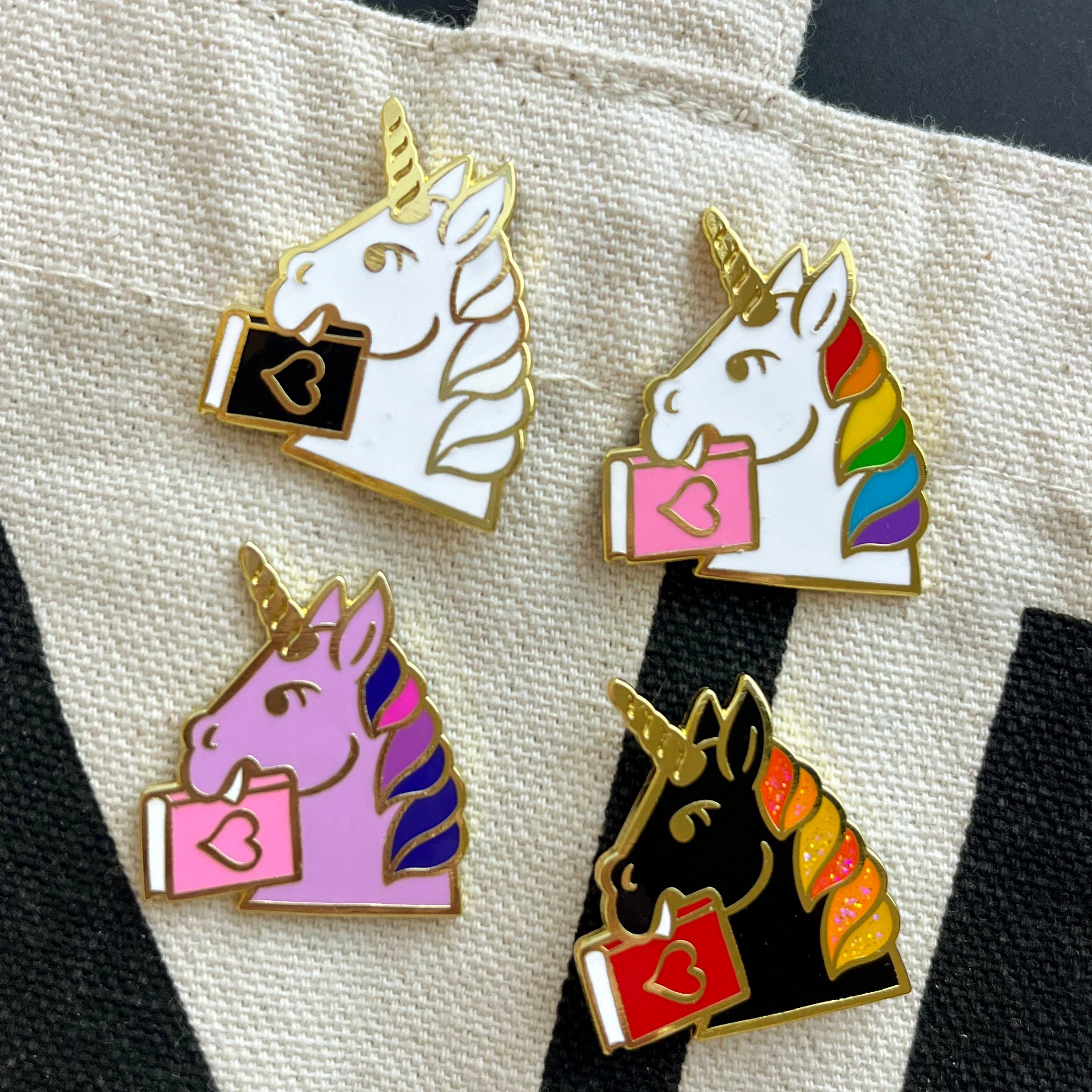 Bookish Unicorn enamel pin - in 4 colors - castlecore