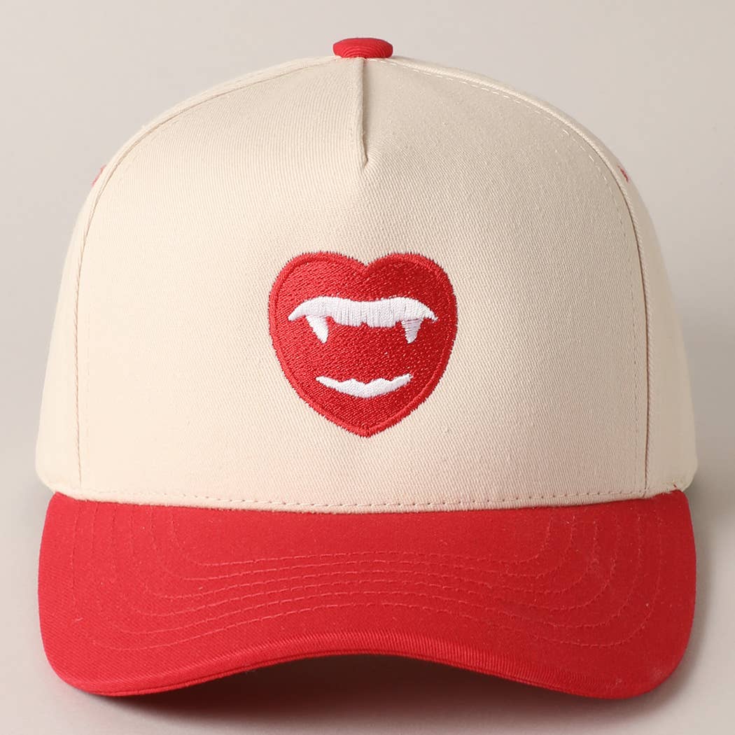Vampire Teeth in Heart Embroidery Baseball Cap