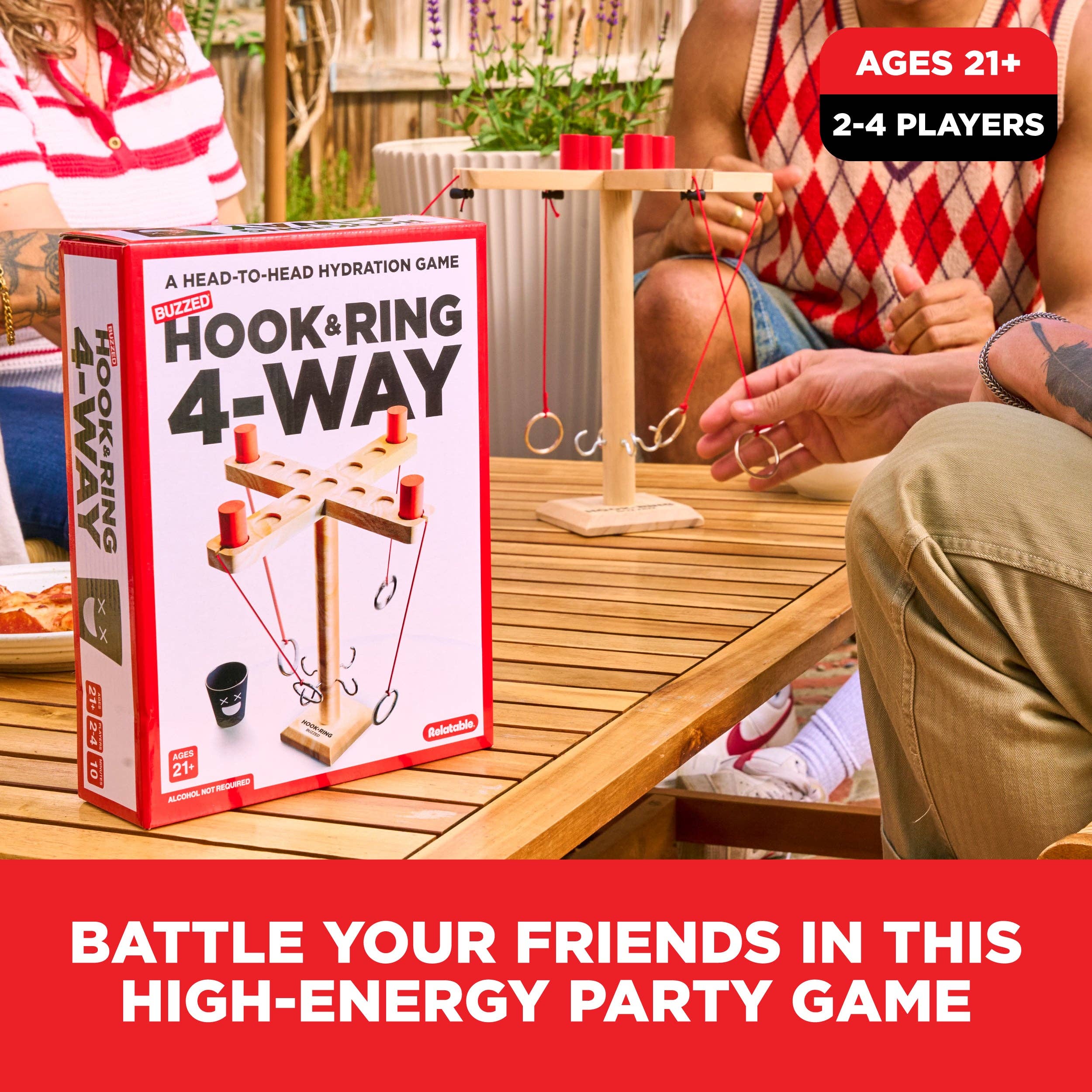Buzzed 4-Way Hook & Ring - Ring Toss Drinking Game Ages 21+