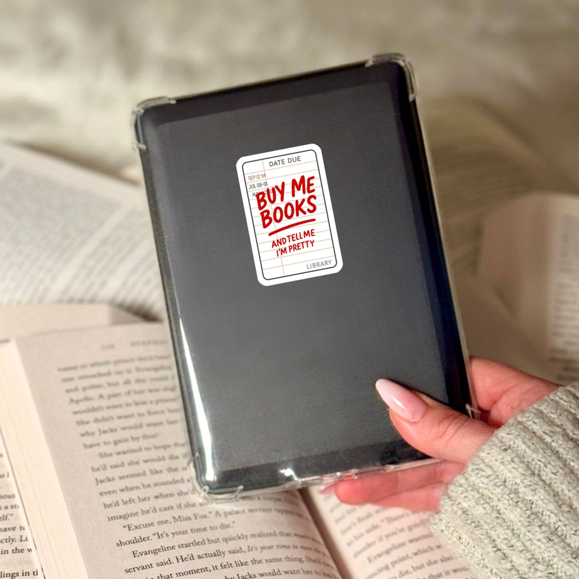 Library Card Buy Me Books and Tell Me I'm Pretty – 3" Waterproof Bookish Sticker with Holo Overlay – Reading, Books, Reader Gift, Book Lover
