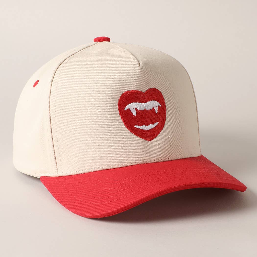 Vampire Teeth in Heart Embroidery Baseball Cap