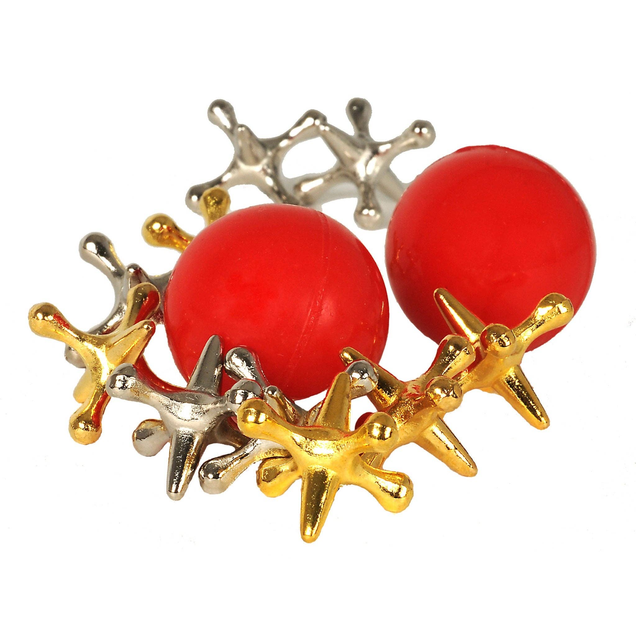 Old-Fashioned Metal Jacks in a Wooden Box