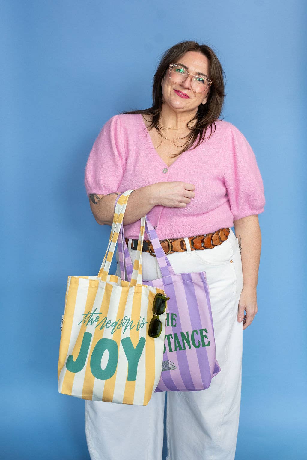 Join the Read-sistance Book Activism Purple Stripe Tote Bag