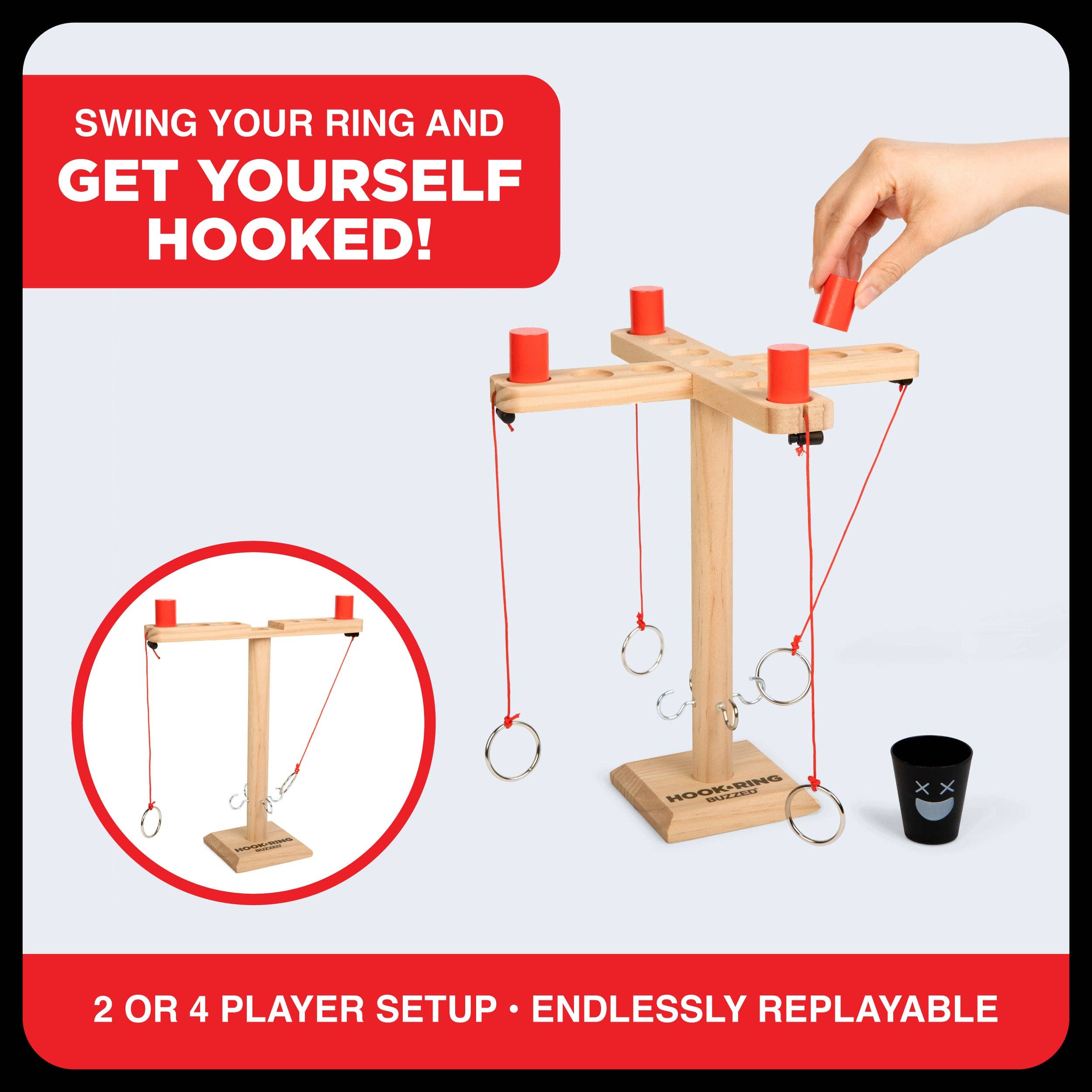 Buzzed 4-Way Hook & Ring - Ring Toss Drinking Game Ages 21+